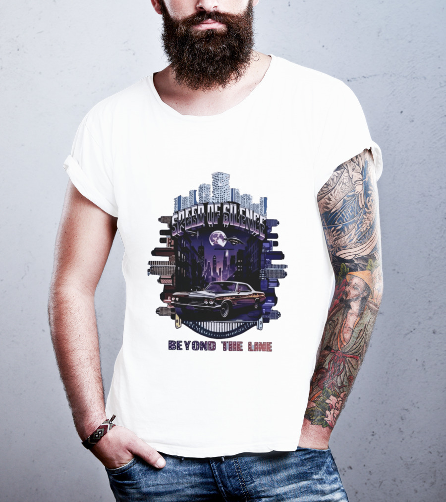 Speed Of Silence Cityscape Classic Car Moonlight Beyond The Line T-Shirt