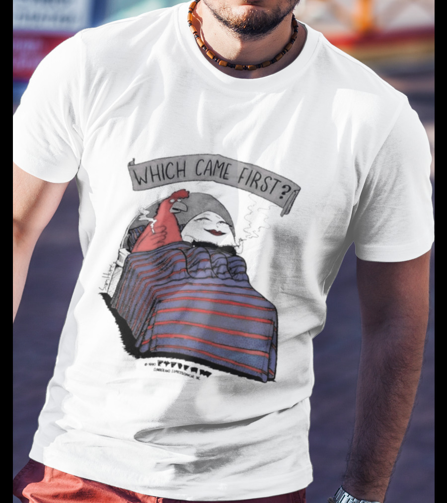 Which Came First The Chicken Or The Egg Striped Bed Scene T-Shirt