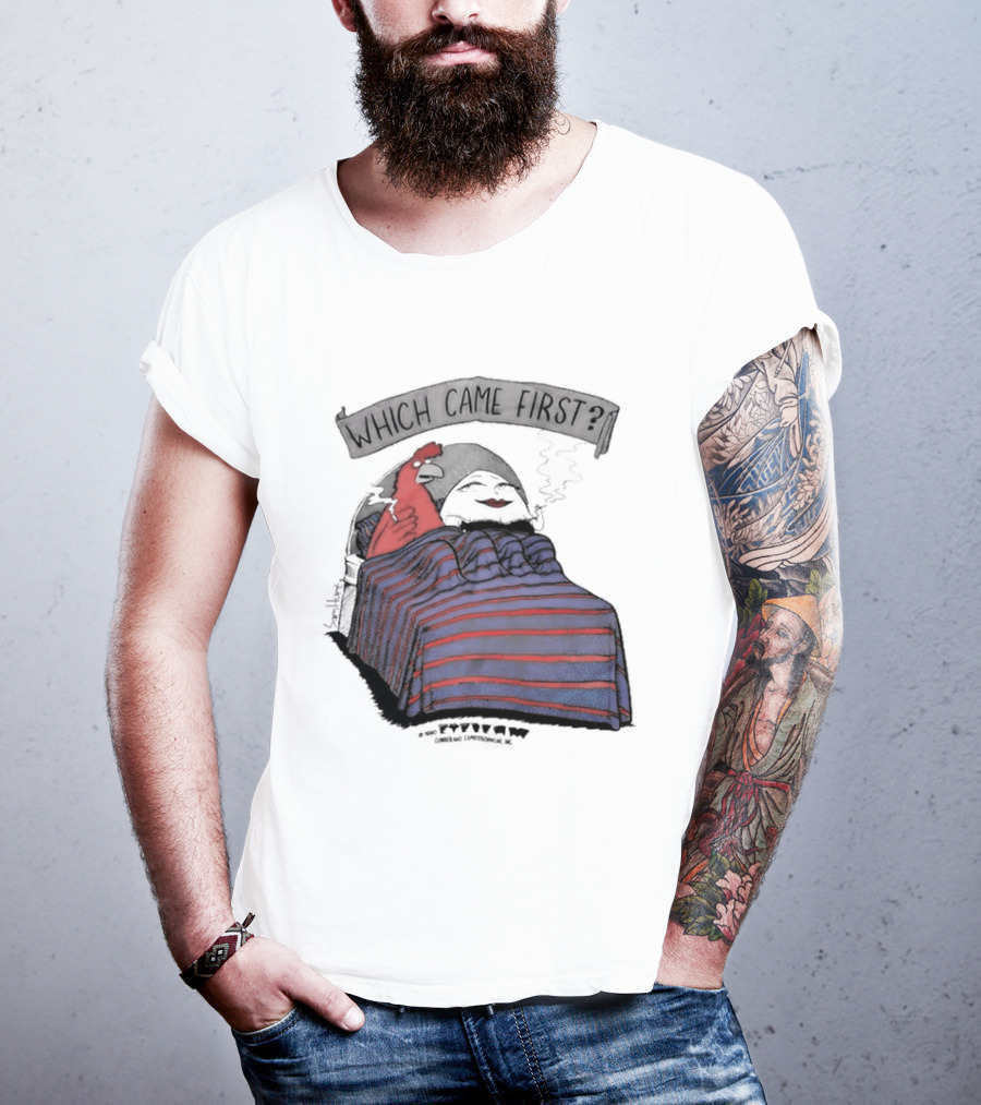 Which Came First The Chicken Or The Egg Striped Bed Scene T-Shirt
