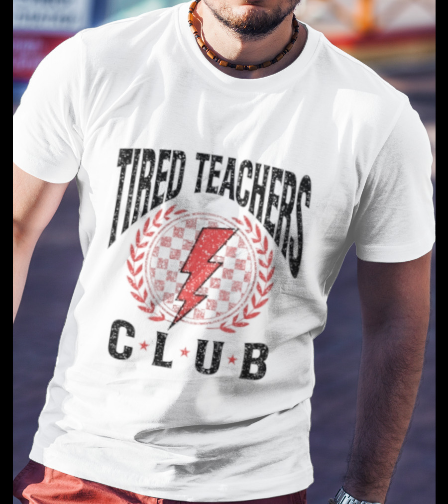Tired Teachers Club Lightning Bolt Laurel Wreath T-Shirt