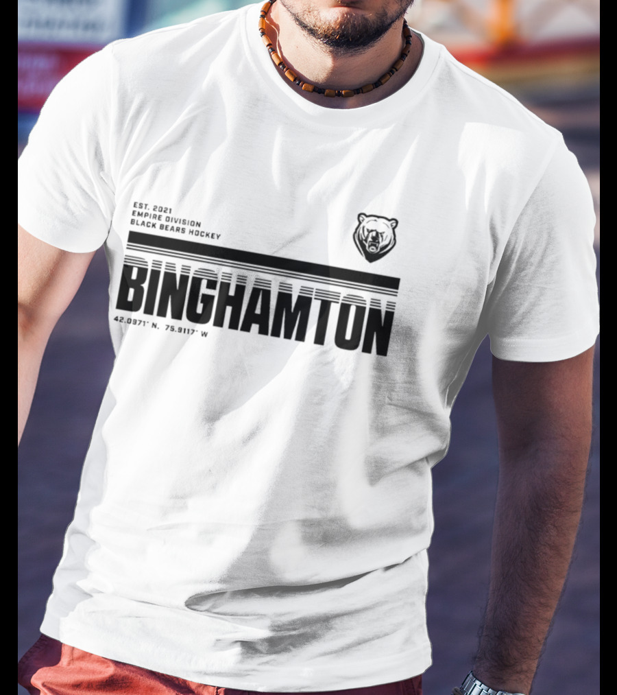 Binghamton Empire Division Black Bears Hockey Est. 2021 Coordinates 42.0987° N, 75.9117° W T-Shirt