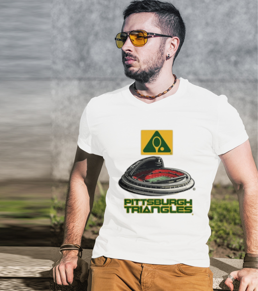 Pittsburgh Triangles Tennis Stadium With Tennis Racket T-Shirt