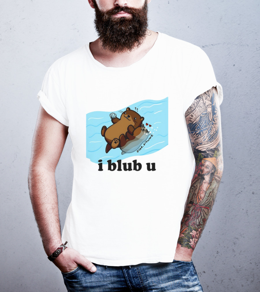 Cute Sea Otters I Blub U Love With Hearts And Shells T-Shirt
