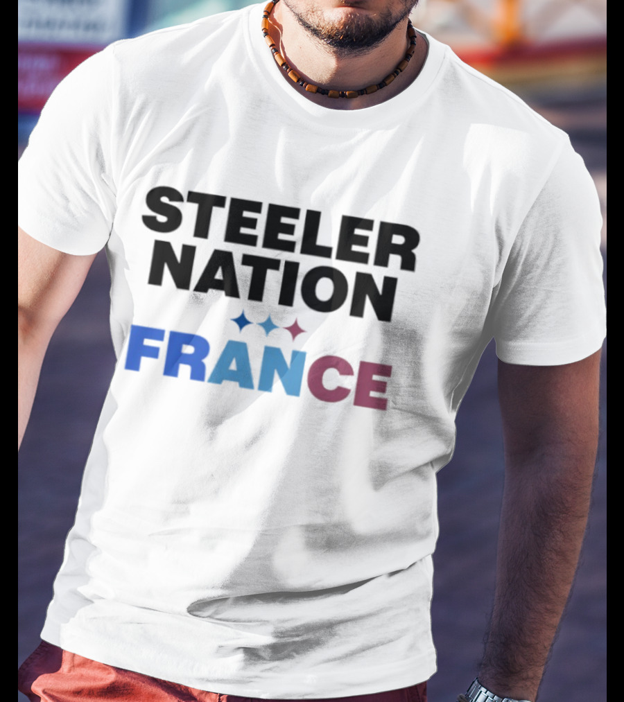 STEELERS NATION FRANCE Black Text Blue White Red Team T-Shirt