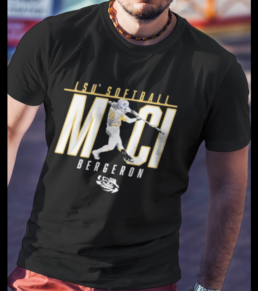 LSU Softball Maci Bergeron Swinging Action Baseball T-Shirt