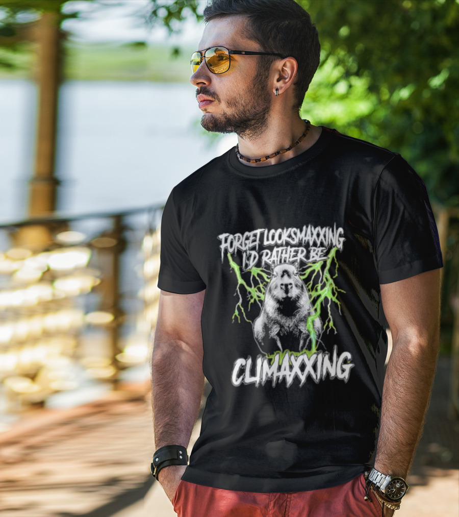 Forget Looksmaxxing I'd Rather Be Climaxxing Capybara With Lightning Electric T-Shirt
