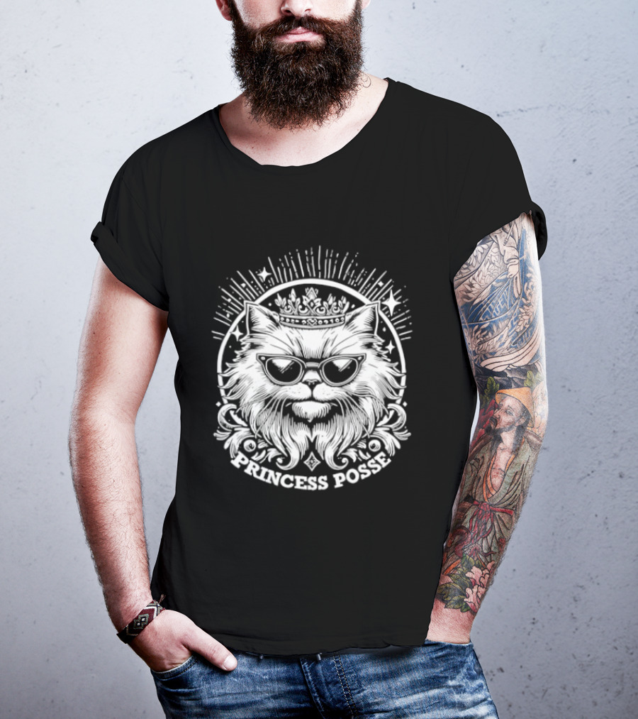 Cat Princess Posse Gothic Emblem Fierce Feline Crown T-Shirt