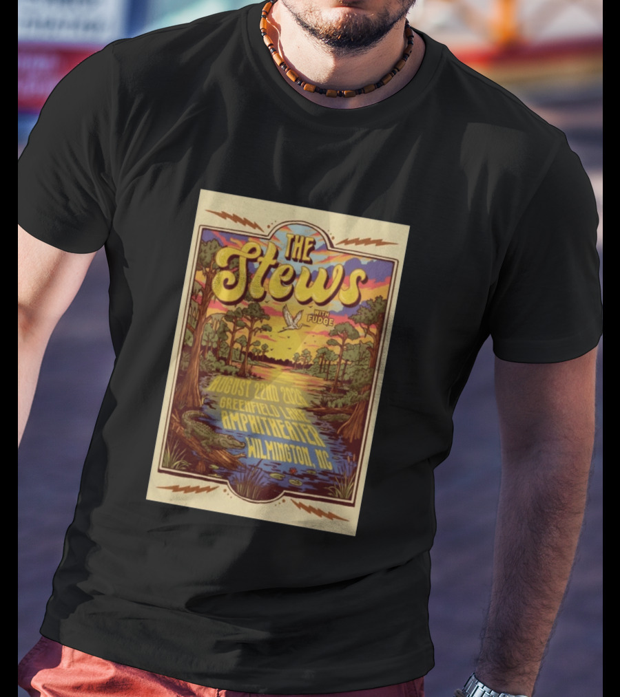 The Stews With Fudge August 22nd 2026 Greenfield Lake Amphitheater Wilmington NC T-Shirt