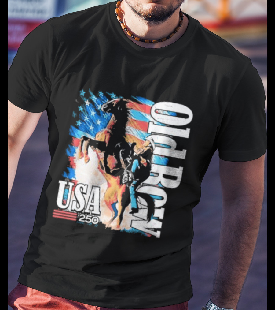 Cowboy Rodeo Rider With Horse USA Flag 250th Anniversary T-Shirt