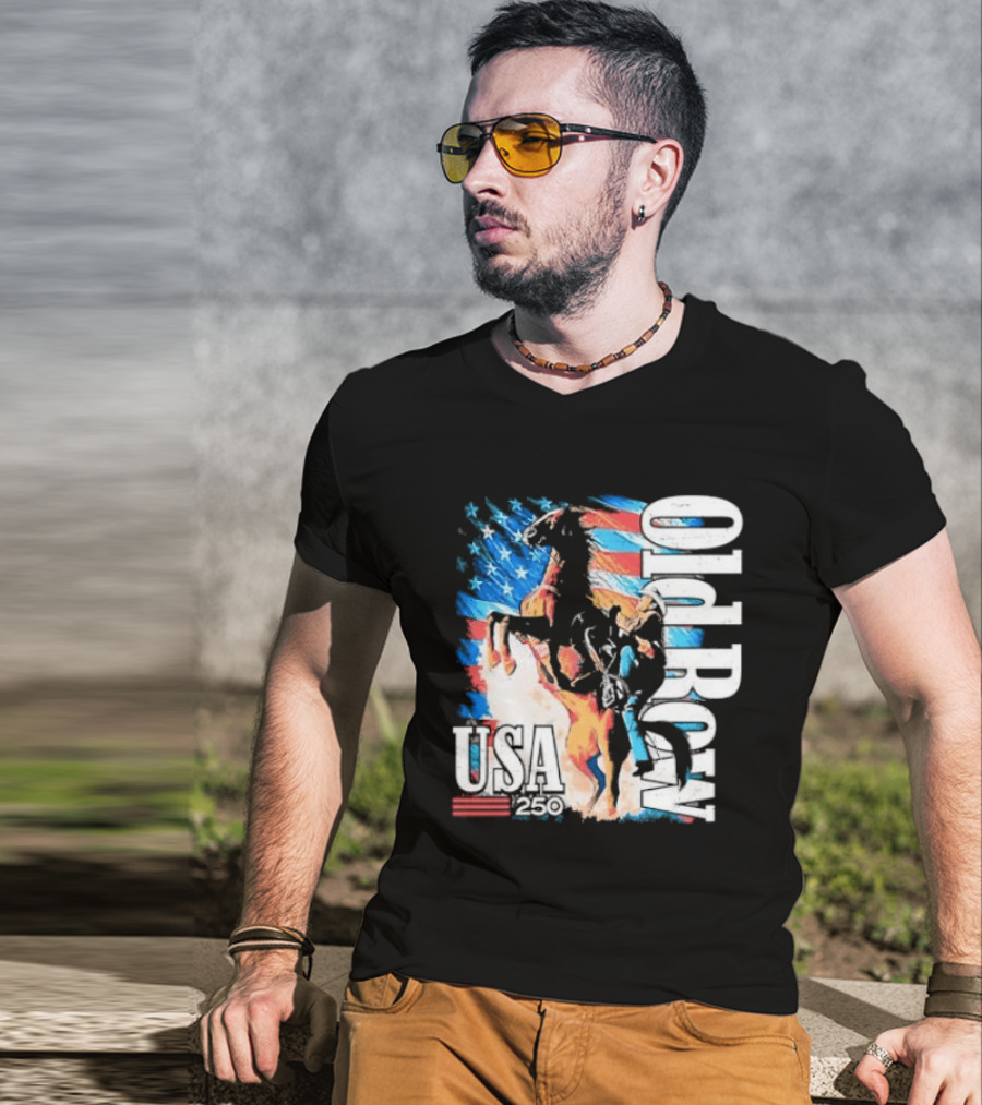 Cowboy Rodeo Rider With Horse USA Flag 250th Anniversary T-Shirt