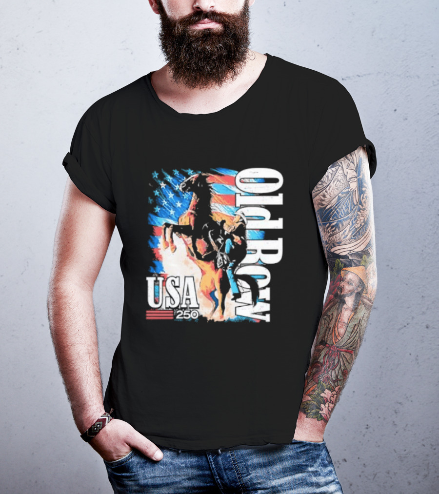 Cowboy Rodeo Rider With Horse USA Flag 250th Anniversary T-Shirt