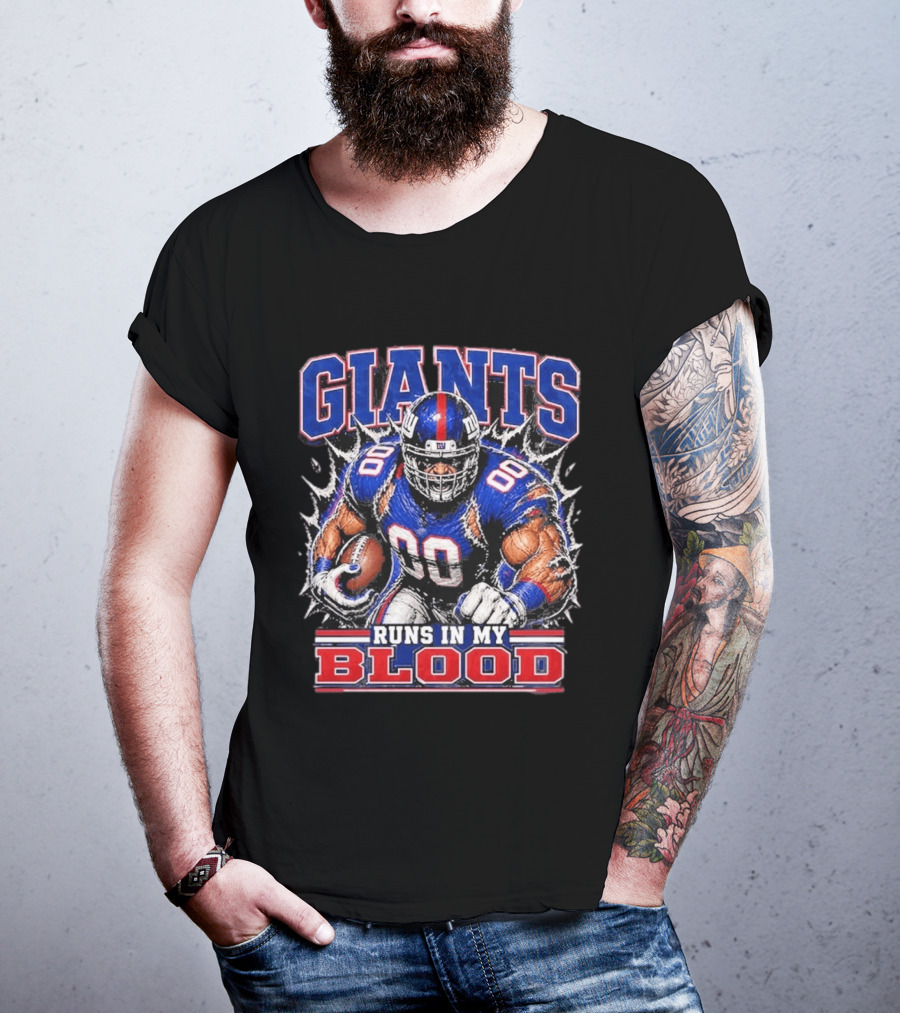 Giants Runs In My Blood Football Player Power And Passion T-Shirt