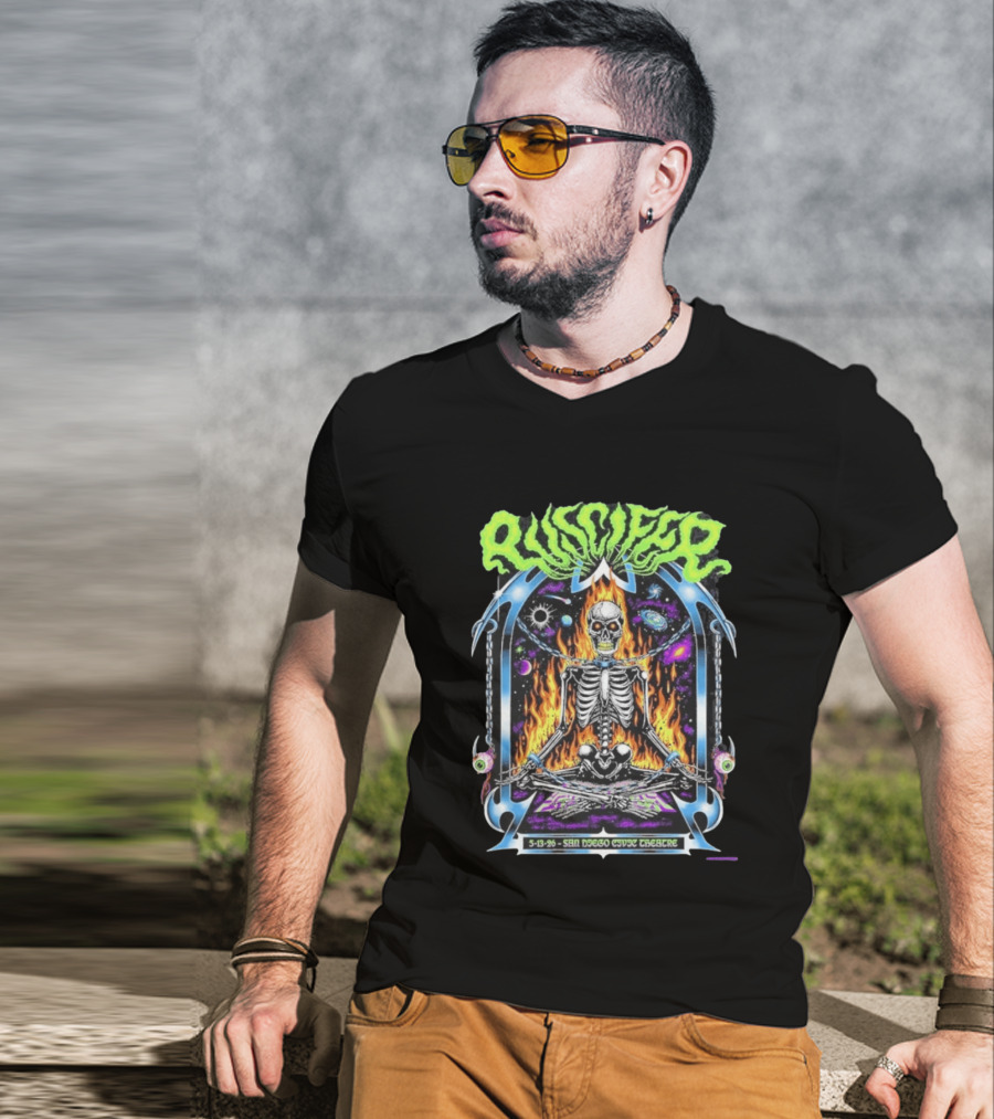 Puscifer San Diego Civic Theatre May 13 2026 Event Flaming Skull Skeleton In Space T-Shirt