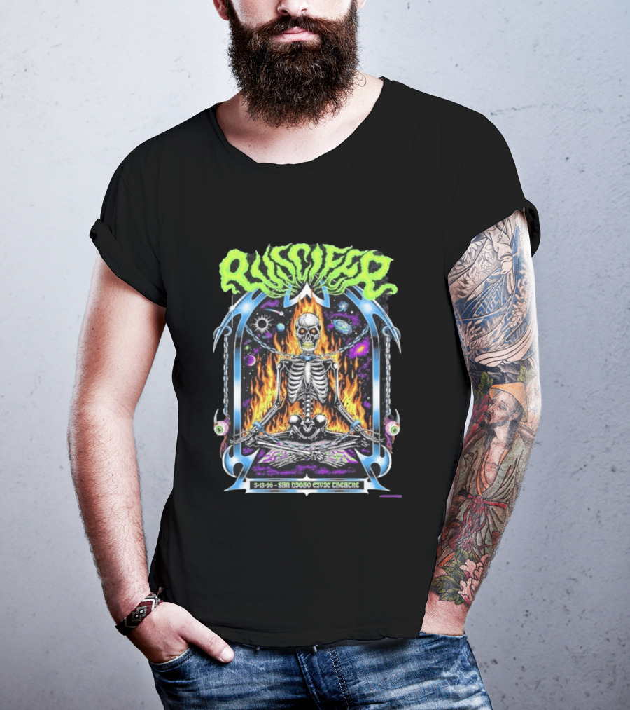 Puscifer San Diego Civic Theatre May 13 2026 Event Flaming Skull Skeleton In Space T-Shirt