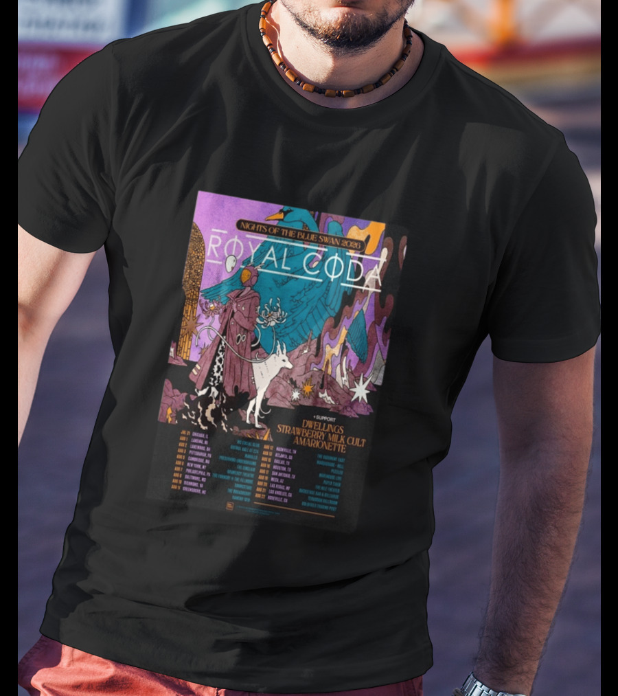 Nights Of The Blue Swan 2026 Royal Coda Tour Dates Dwelling Strawberry Milk Cult Amarionette T-Shirt