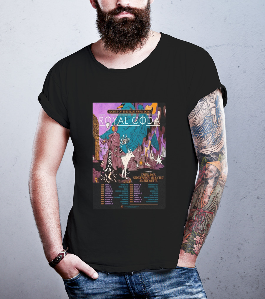 Nights Of The Blue Swan 2026 Royal Coda Tour Dates Dwelling Strawberry Milk Cult Amarionette T-Shirt