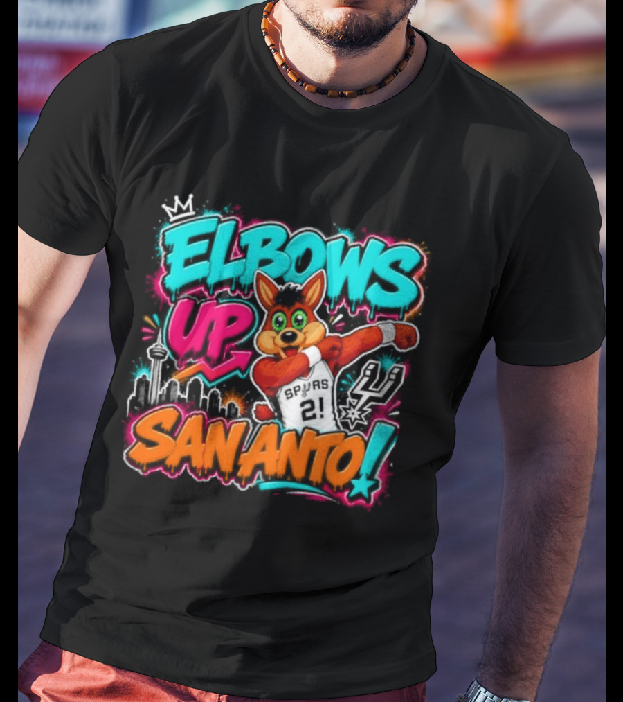 Elbows Up San Antonio Spurs Cartoon Style Mascot Dabbing Fun T-Shirt