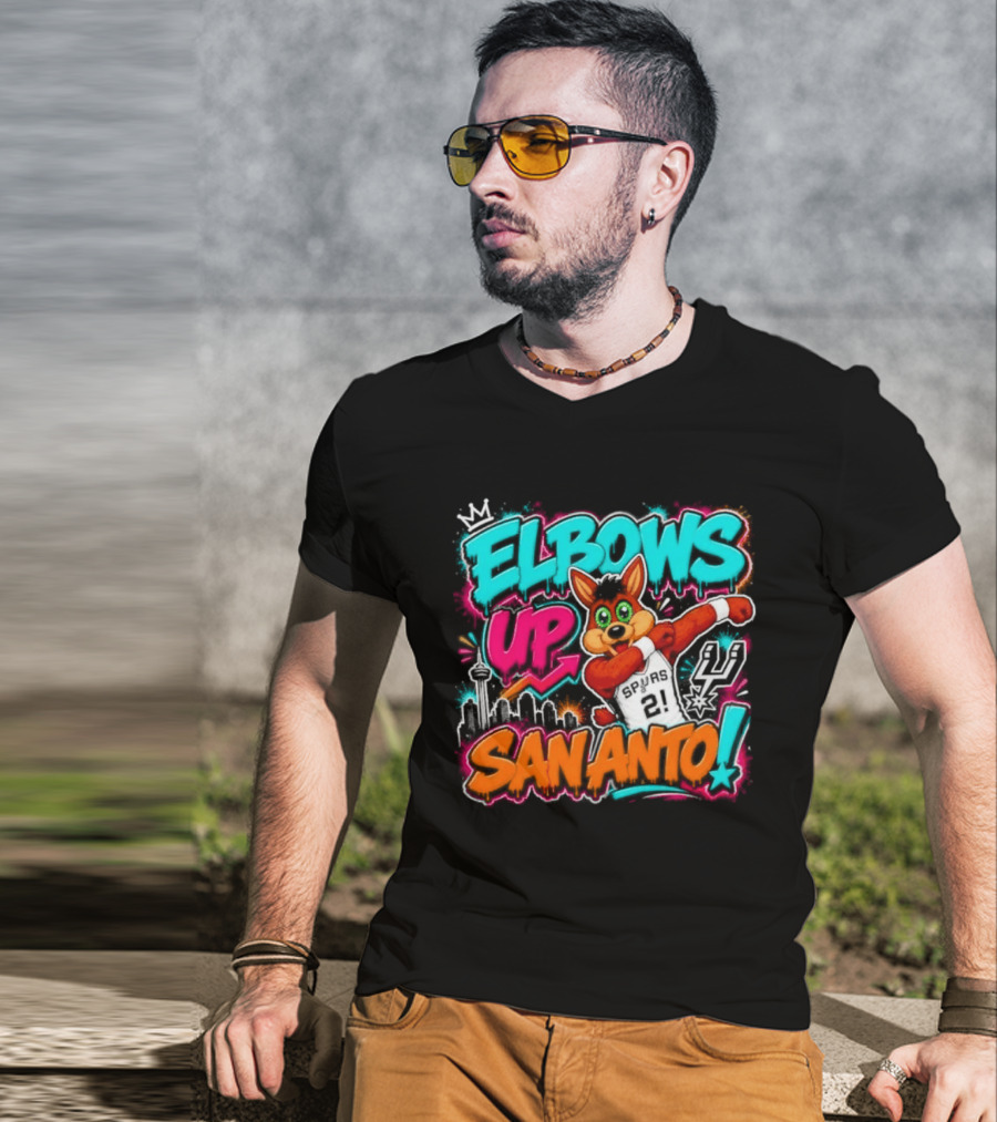 Elbows Up San Antonio Spurs Cartoon Style Mascot Dabbing Fun T-Shirt