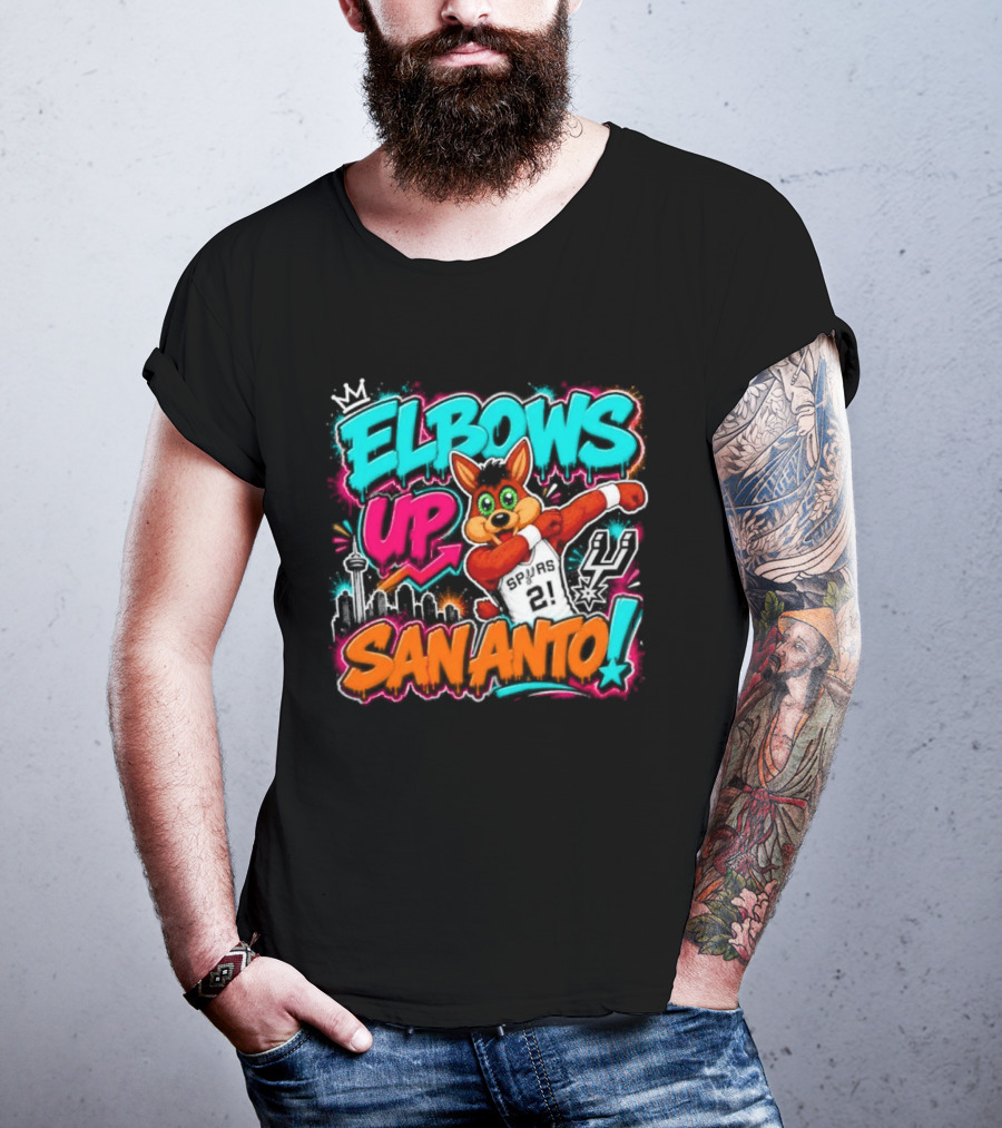 Elbows Up San Antonio Spurs Cartoon Style Mascot Dabbing Fun T-Shirt