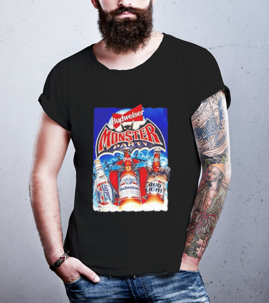 Budweiser Monster Party Bud Dry Bud Light Bottles Halloween Celebration T-Shirt