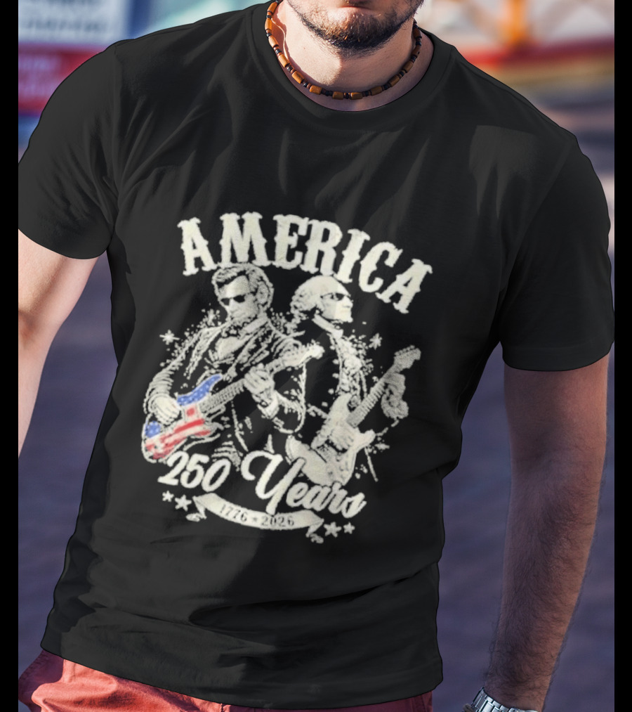 America George Washington Lincoln Playing Guitar 250 Years T-Shirt
