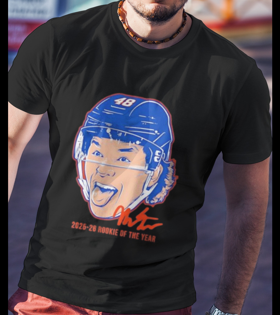 Matthew Schaefer Islanders ROTY 2025 26 Swag Helmet 48 Signature T-Shirt