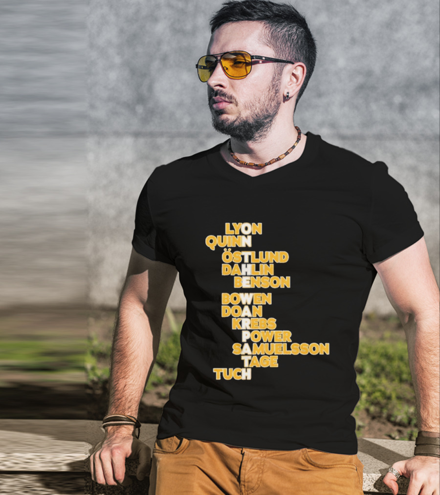 Lyon Quinn Östlund Dahlin Benson Bowen Doan Krebs Power Samuelsson Tage Tuch Buffalo Sabres 2026 T-Shirt