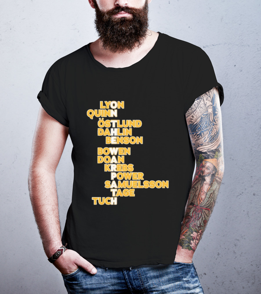 Lyon Quinn Östlund Dahlin Benson Bowen Doan Krebs Power Samuelsson Tage Tuch Buffalo Sabres 2026 T-Shirt