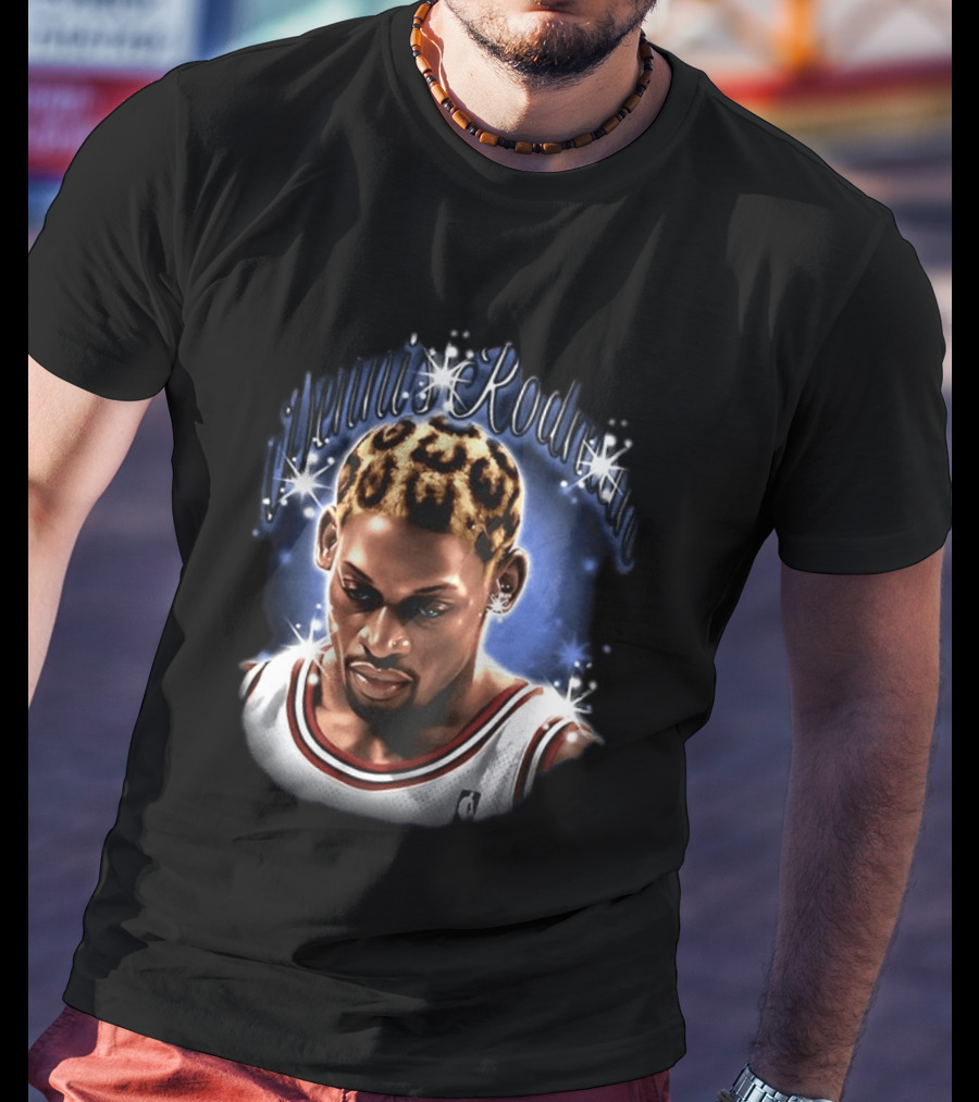 Dennis Rodman Chicago Bulls NBA Number 91 Twinkle Classic Leopard Hair T-Shirt