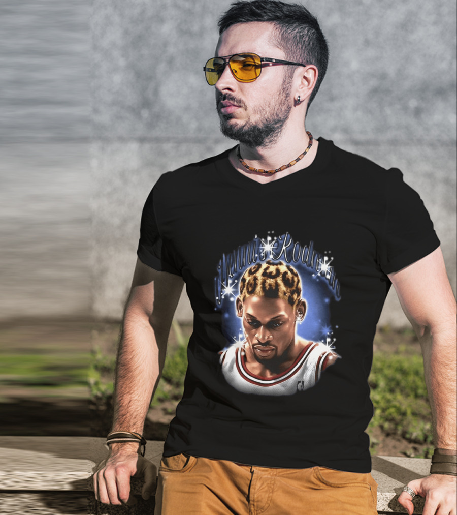 Dennis Rodman Chicago Bulls NBA Number 91 Twinkle Classic Leopard Hair T-Shirt