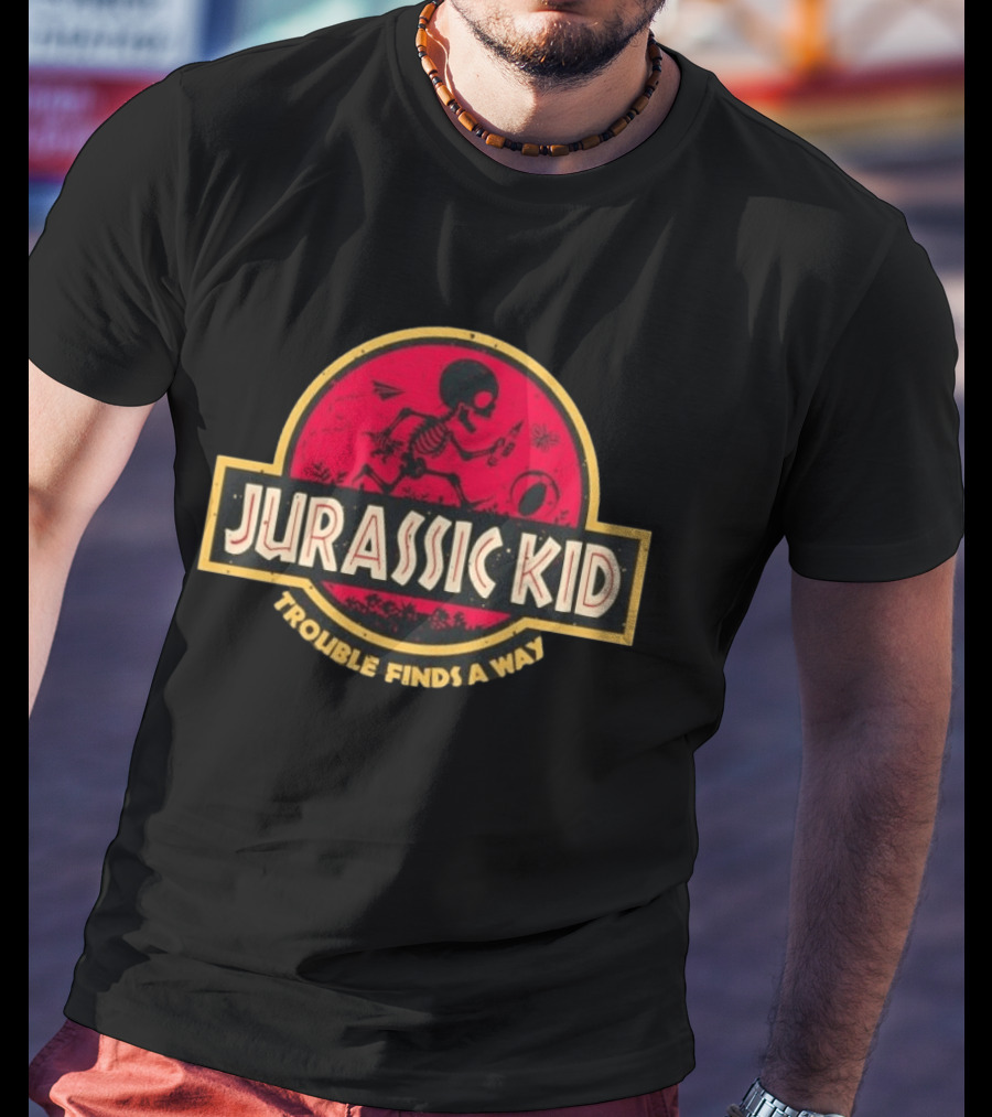 Jurassic Kid Skeleton Trouble Finds A Way T-Shirt