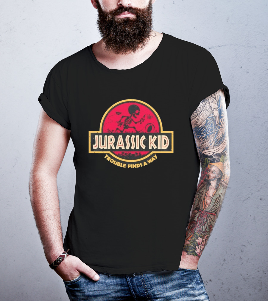 Jurassic Kid Skeleton Trouble Finds A Way T-Shirt