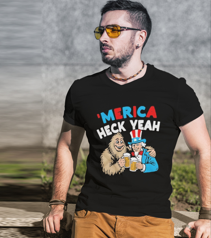 Merica Heck Yeah Uncle Sam Bigfoot Beer T-Shirt