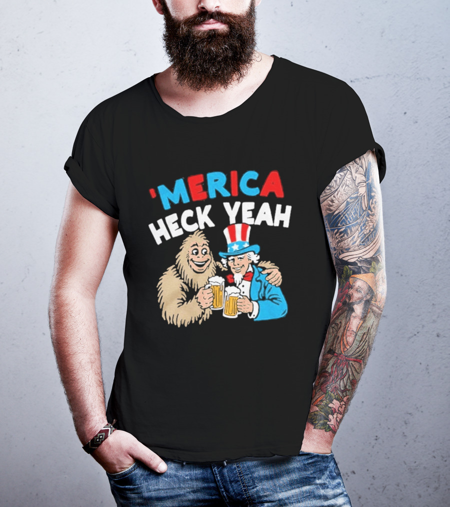 Merica Heck Yeah Uncle Sam Bigfoot Beer T-Shirt
