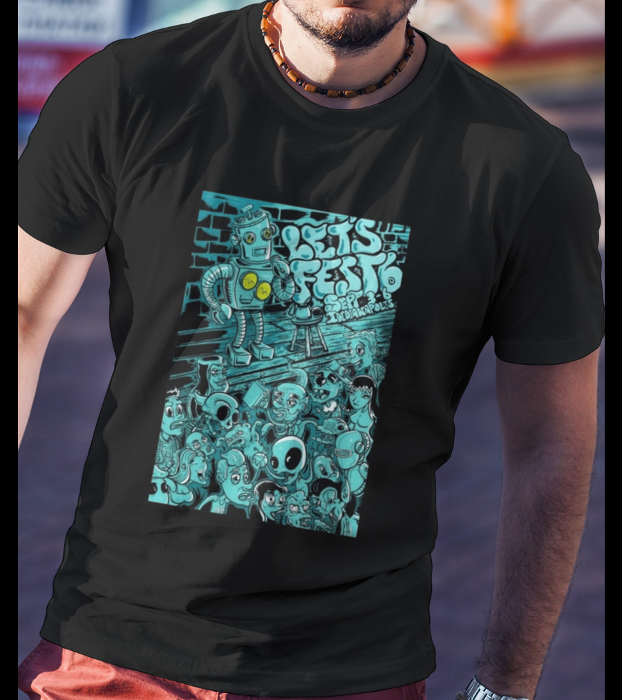 LET'S FEST 6 SEP 9 6 2026 Indianapolis Robot And Alien Crowd T-Shirt