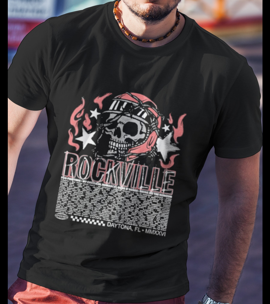 Welcome To Rockville 2026 Daytona Beach Florida Barbed Helmet Skull Lineup T-Shirt