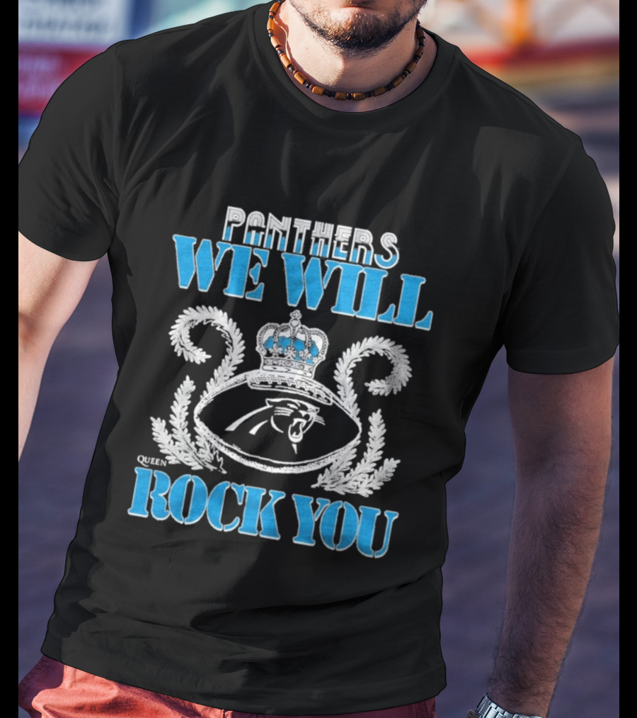 Panthers We Will Rock You Football Crown Laurel T-Shirt