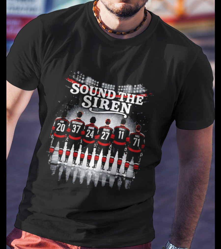 Carolina Hurricanes Sound The Siren Hockey Players Numbers 20 37 24 27 11 71 T-Shirt