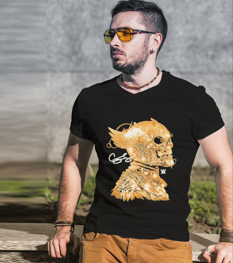 Cody Rhodes Gold Skull Mask Winged WW T-Shirt