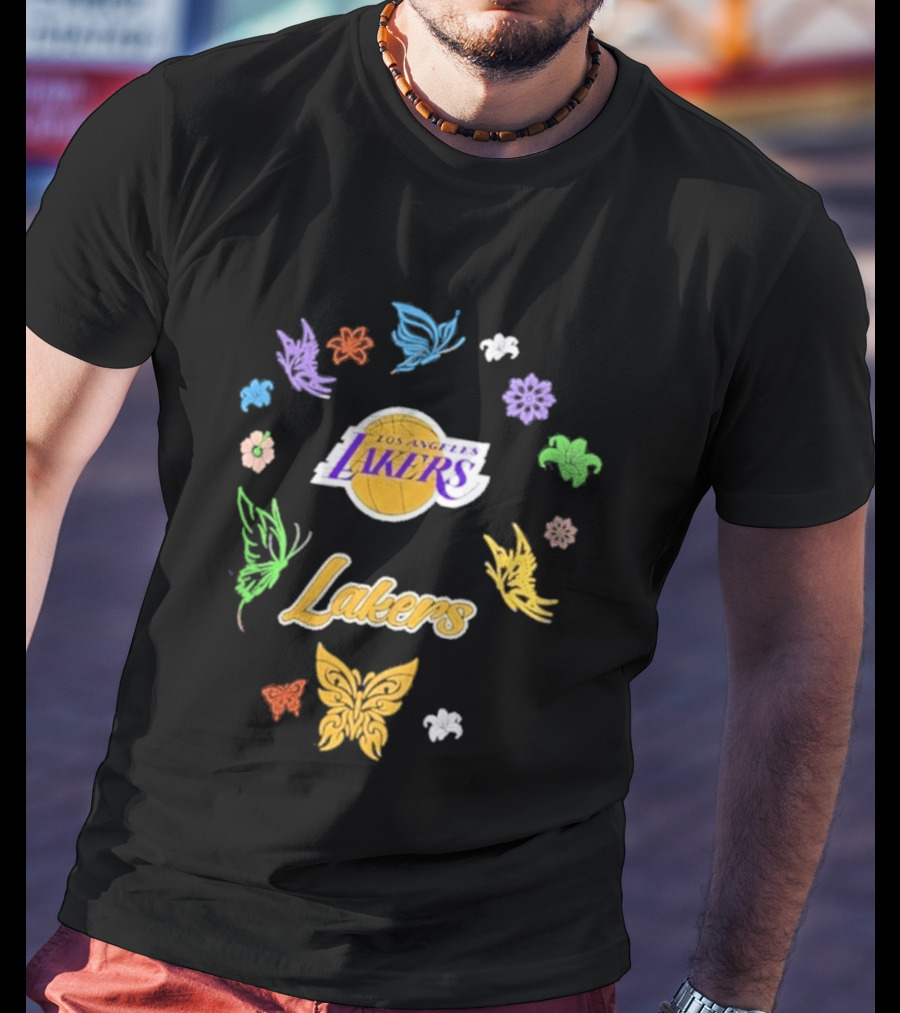 Los Angeles Lakers Carl Banks Spring Bloom Butterfly Lakers T-Shirt