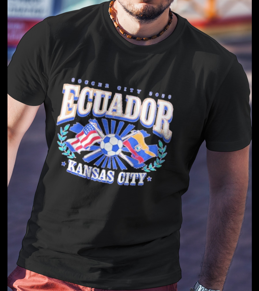 Ecuador Soccer City 2026 Kansas City Flags And Soccer Ball T-Shirt