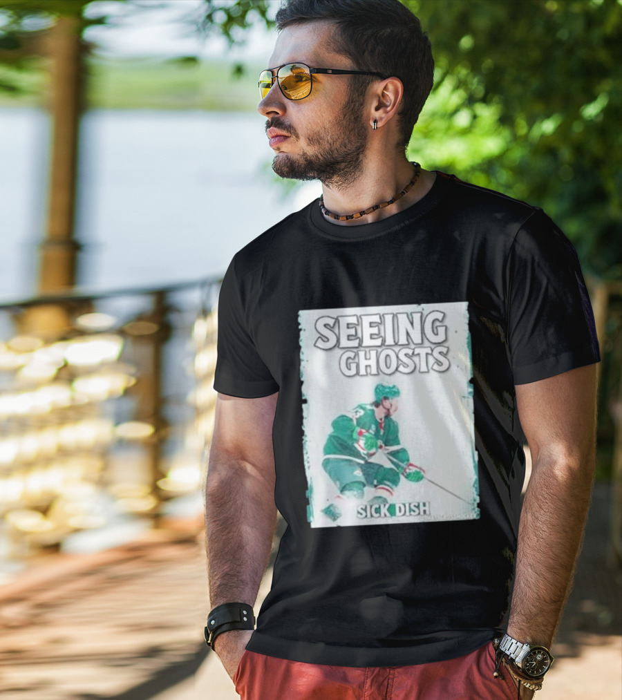 Seeing Ghosts Quinn Hughes Sick Dish Hockey T-Shirt