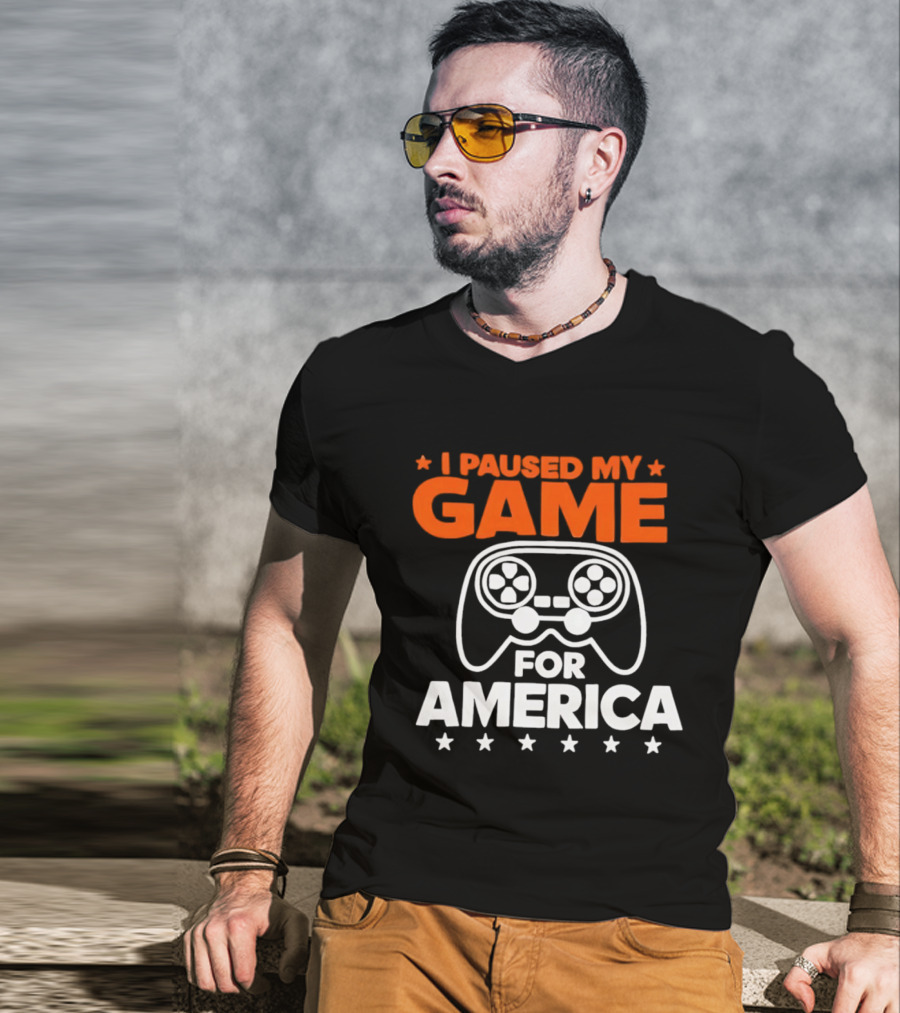 I Paused My Game For America Video Game Controller Stars T-Shirt