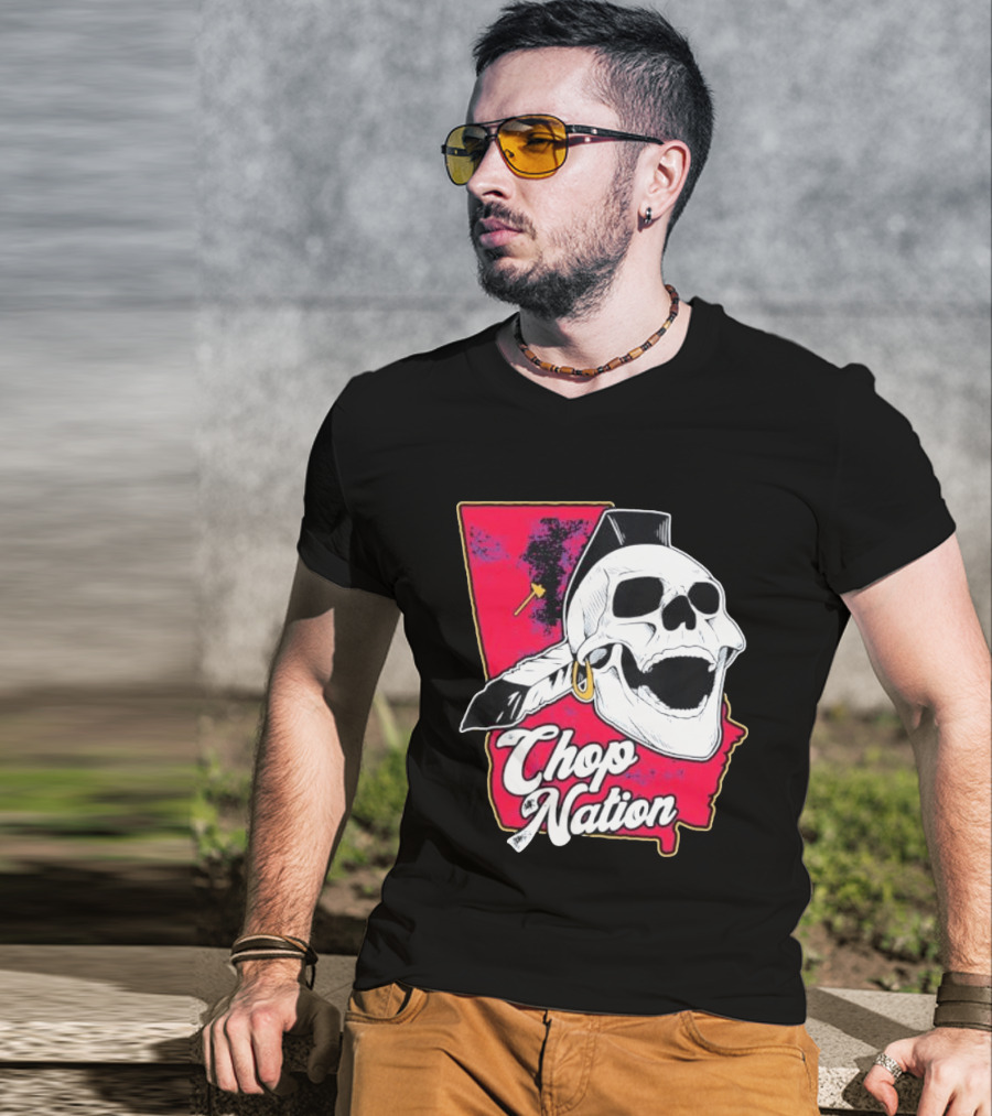 Atlanta Braves Chop Nation Skull Tomahawk Chop T-Shirt