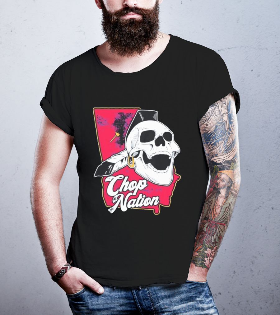 Atlanta Braves Chop Nation Skull Tomahawk Chop T-Shirt