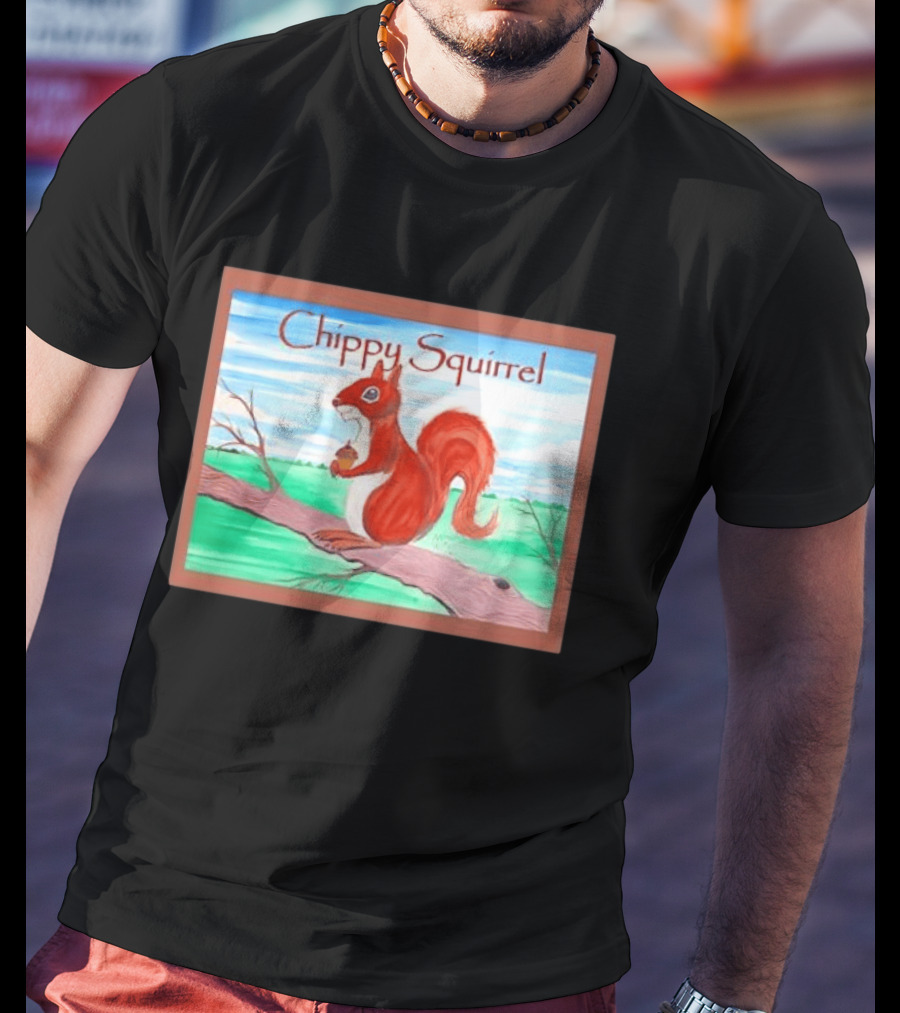 Chippy Squirrel Acorn On Tree Branch Nature Scene T-Shirt