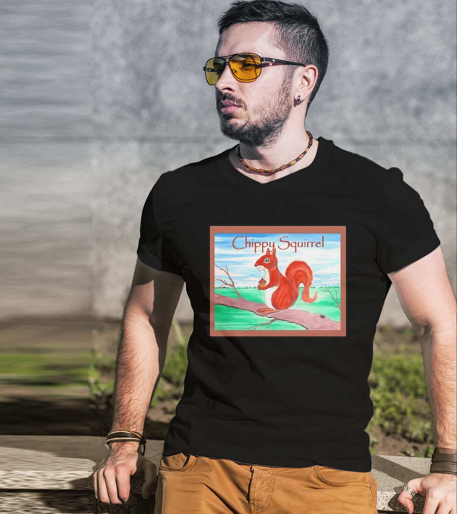 Chippy Squirrel Acorn On Tree Branch Nature Scene T-Shirt