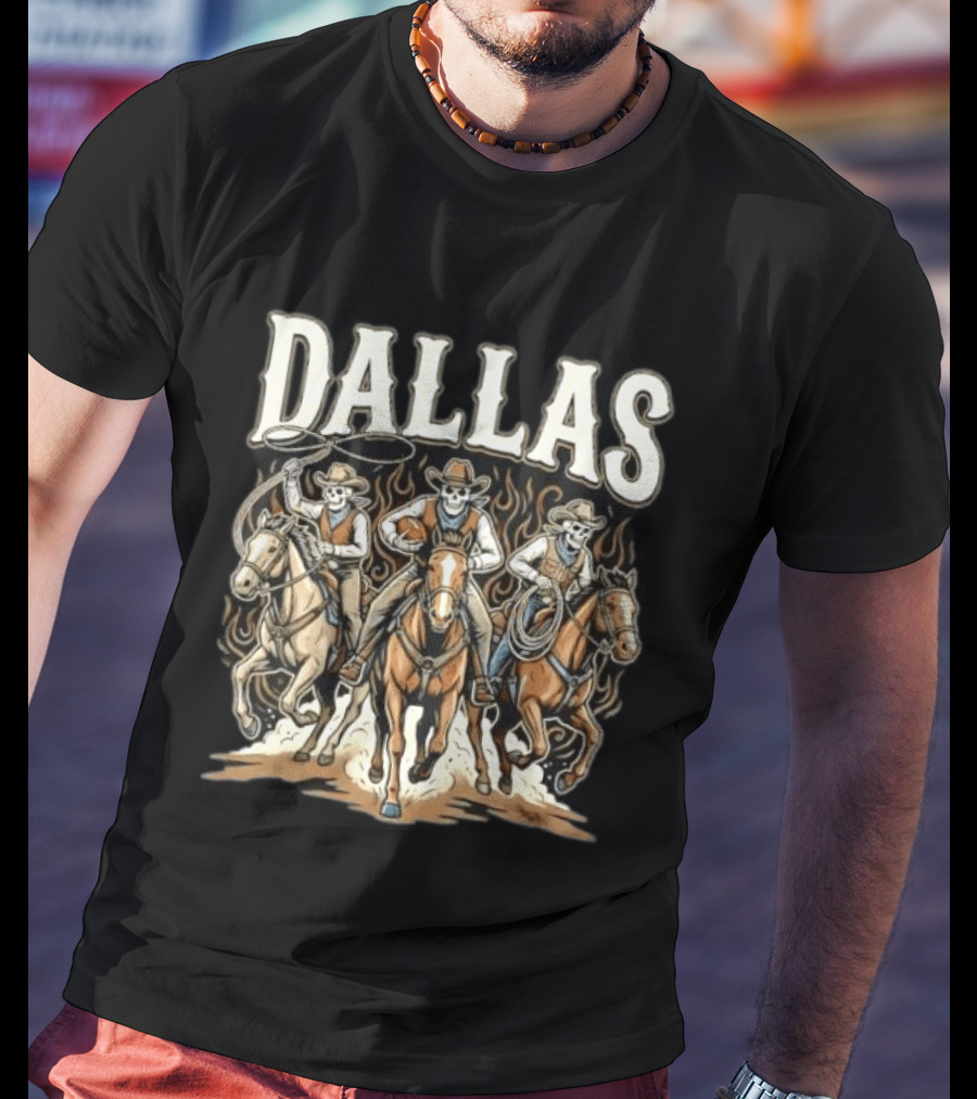 Dallas Cowboys Skeleton Rider Trio On Horses T-Shirt
