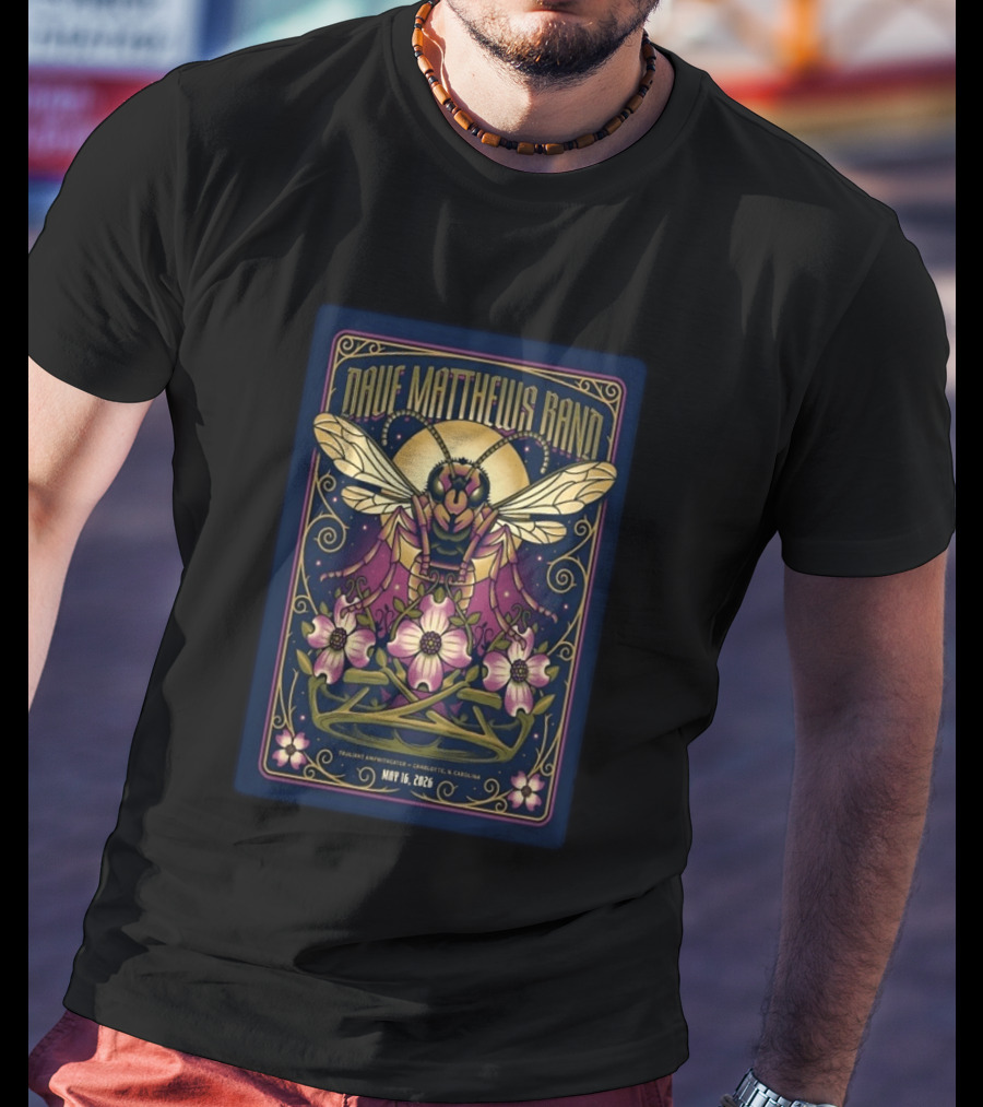 Dave Matthews Band Concert Charlotte NC May 16 2026 Truant Amphitheater Art Deco Inspired Honeybee And Flowers T-Shirt
