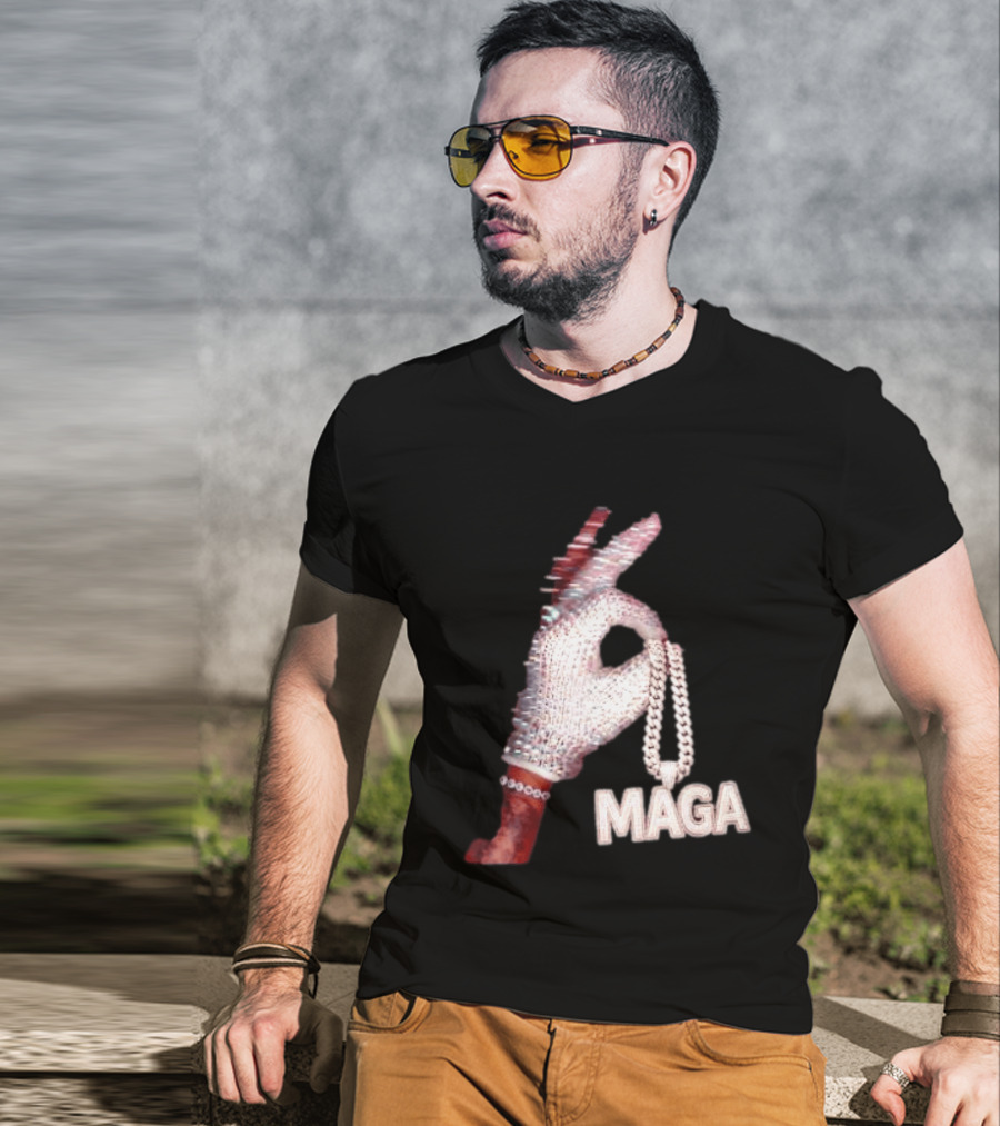 MAGA Iceman Hand Gesture With Diamond Encrusted Jewelry T-Shirt
